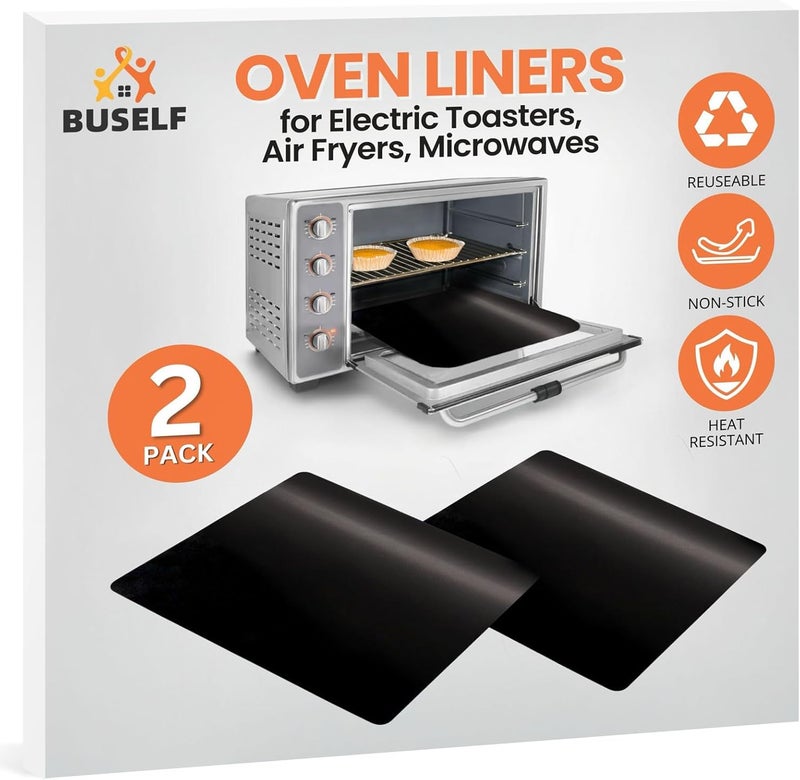 Buself Toaster Oven Liner – Compatible with Breville, Cuisinart, Black & Decker, Dash, and More – Nonstick Heat Resistant Reusable Air Fryer Liners, PFOA & BPA Free, 9x11", 2 Pack, Black - Image 1